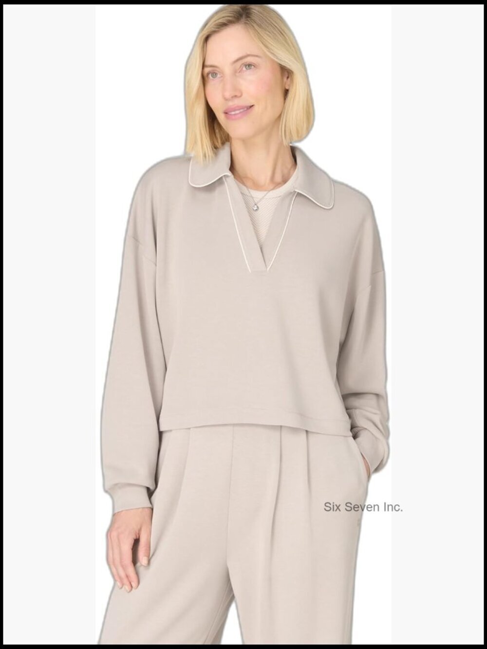 Crop Henley Sweatshirt with Recycled Polyester Blend